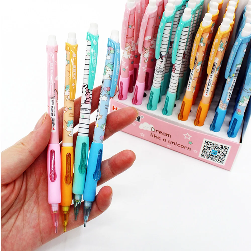 

4Pcs/lot Cartoon Unicorn Activity Pencil 0.7mm Pupils Nontoxic Mechanical Pencil Office Writing Children Stationery