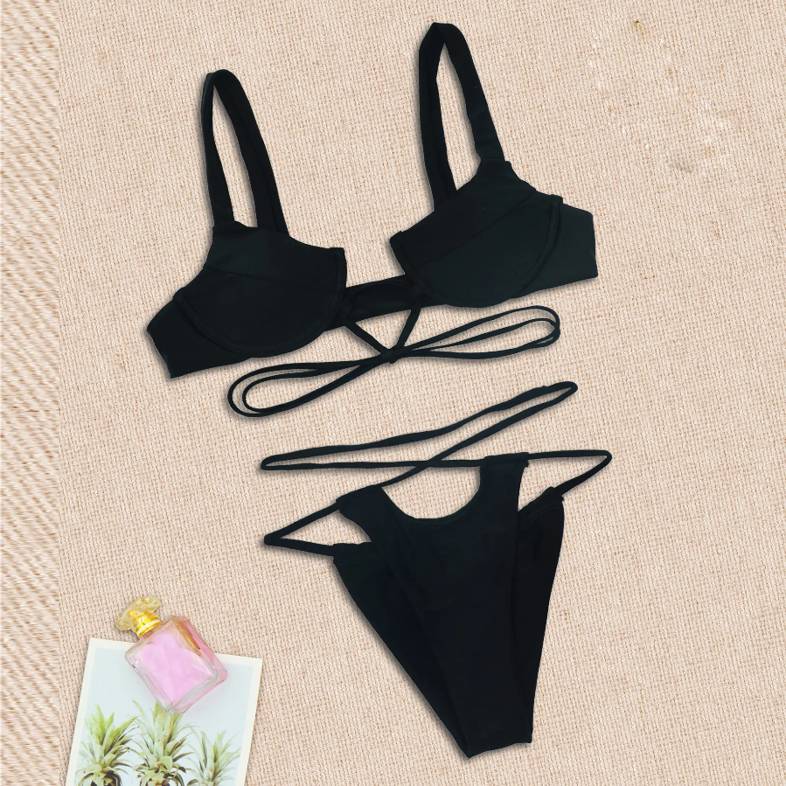 

Swimwear Women's Solid Color Straps Bikini Double Strap High Waist Split Swimsuit swimsuit Bikinis 2021