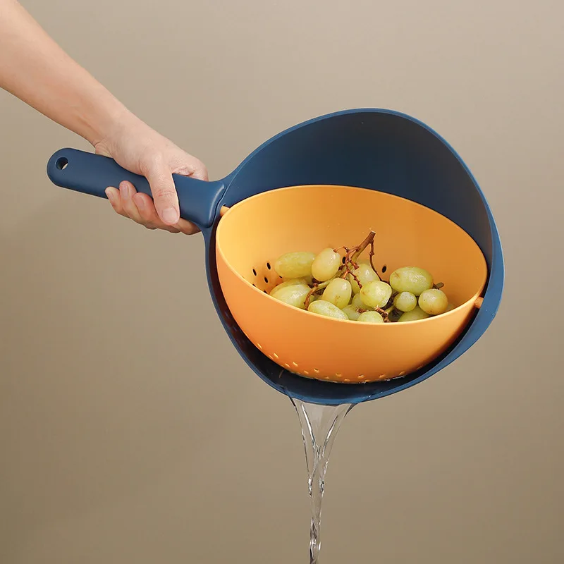 

New Hand-held Draining Basket Washing Vegetable Blue Multifunctional Rotating Draining Basket Kitchenware Washing Basin