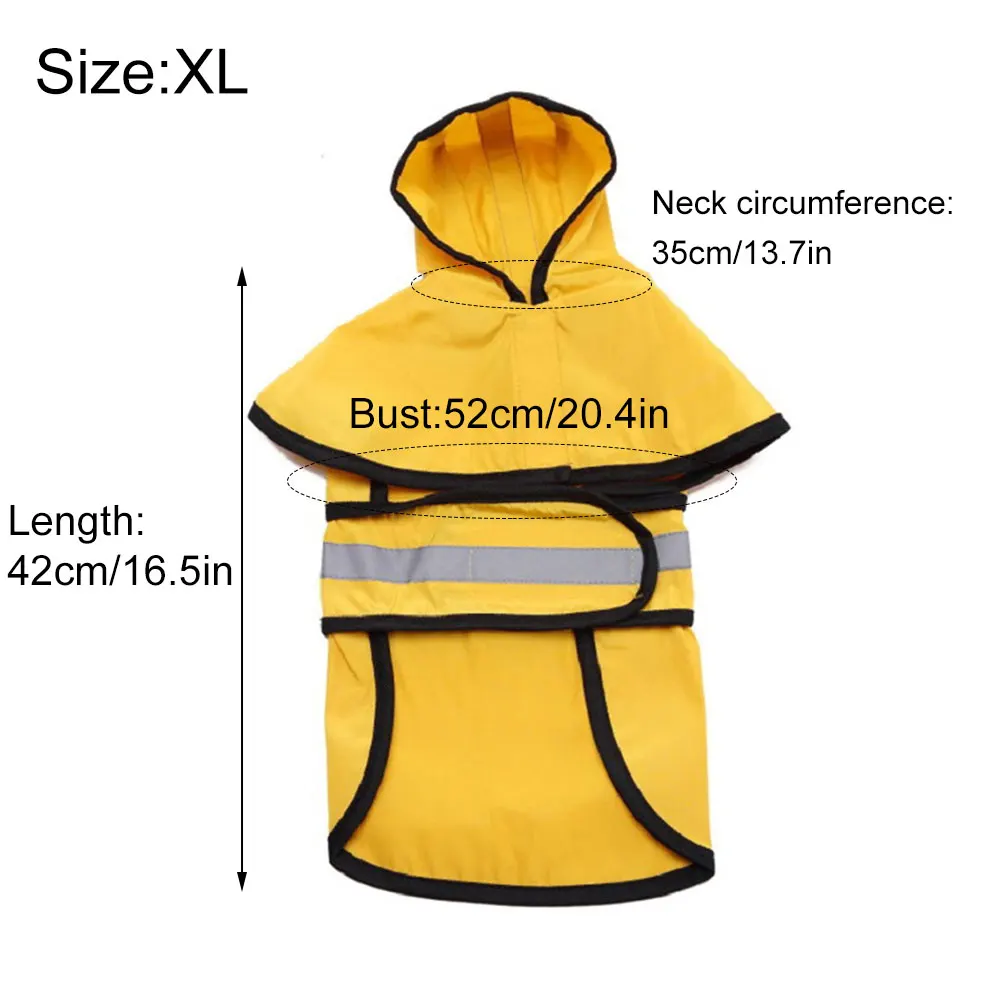 

Dog Raincoat with Hood Adjustable Belly Strap Pet Puppy Cat Rain Jacket Poncho Yellow XL