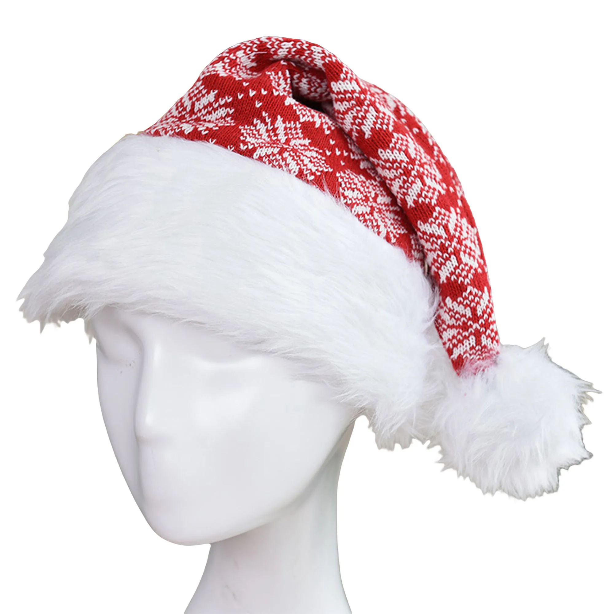 

hirigin New Fashion Christmas Hat Knitted Wool with Snowflake Pattern Ball Decoration Plush Winter Christmas Party Accessory
