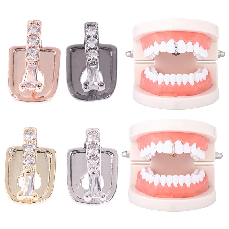

Хрустальные палочки в форме верхних зубов в стиле панк, 1 шт., золотые и серебряные зубные колпачки, рэперские модные украшения