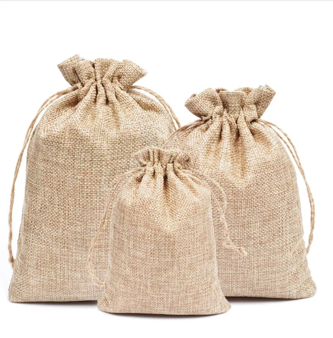 

Wholesale 10pcs/lot 17x23cm 20x30cm Jute Drawstring Bags Solid Jewelry Packaging Bags Gift Pouch Christmas Favour Custom logo