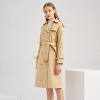 2021 new windbreaker womens long waist cotton british style jacket long sleeved lapel with belt slim fitting jacket coat