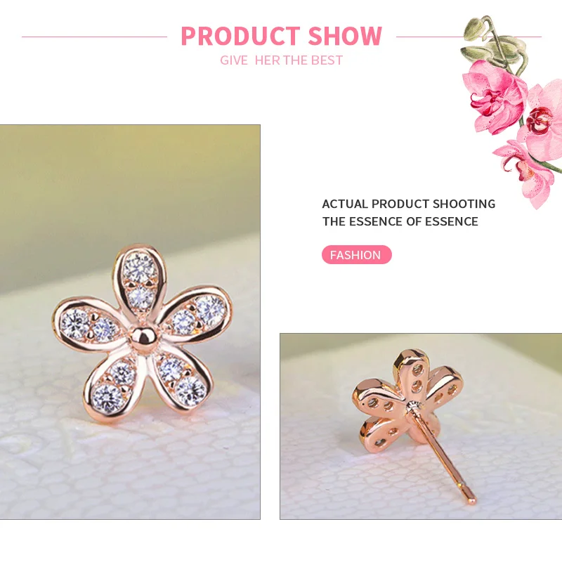 

MISSITA Romantic Rose Gold Daisy Flower Earrings For Women with Cubic Zirconia Brand Stud Earrings Party Gift Hot Sale