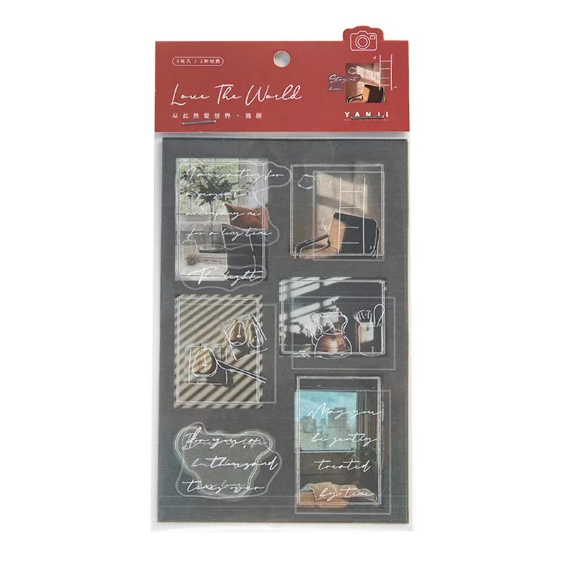 

5 Sheets Love The World Series Retro English Stickers Scrapbooking Journal Crafts Sticker DIY Photo Albums Decorative Stationery