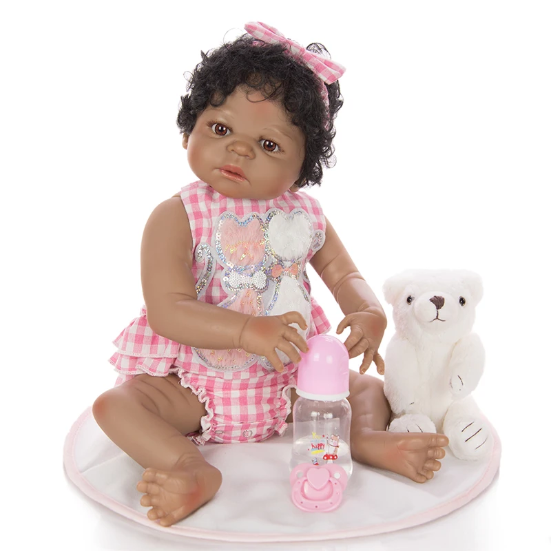 

22" Realistic black Silicone vinyl Reborn Girl Baby Doll Toys 55cm Newborn Babies Doll Children's toys for 0-7 years old gift