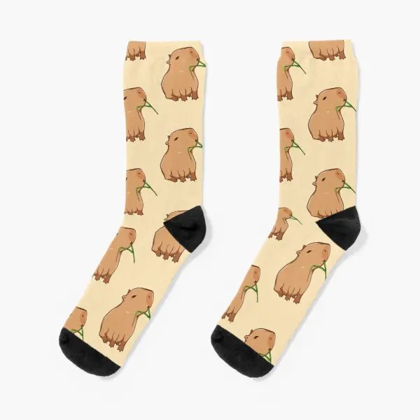 

Capybara With A Leaf Eat Your Greens Crew Socks Girls Cartoon Black Cotton Mens Funny Best Short Autumn Cute Unisex Winter