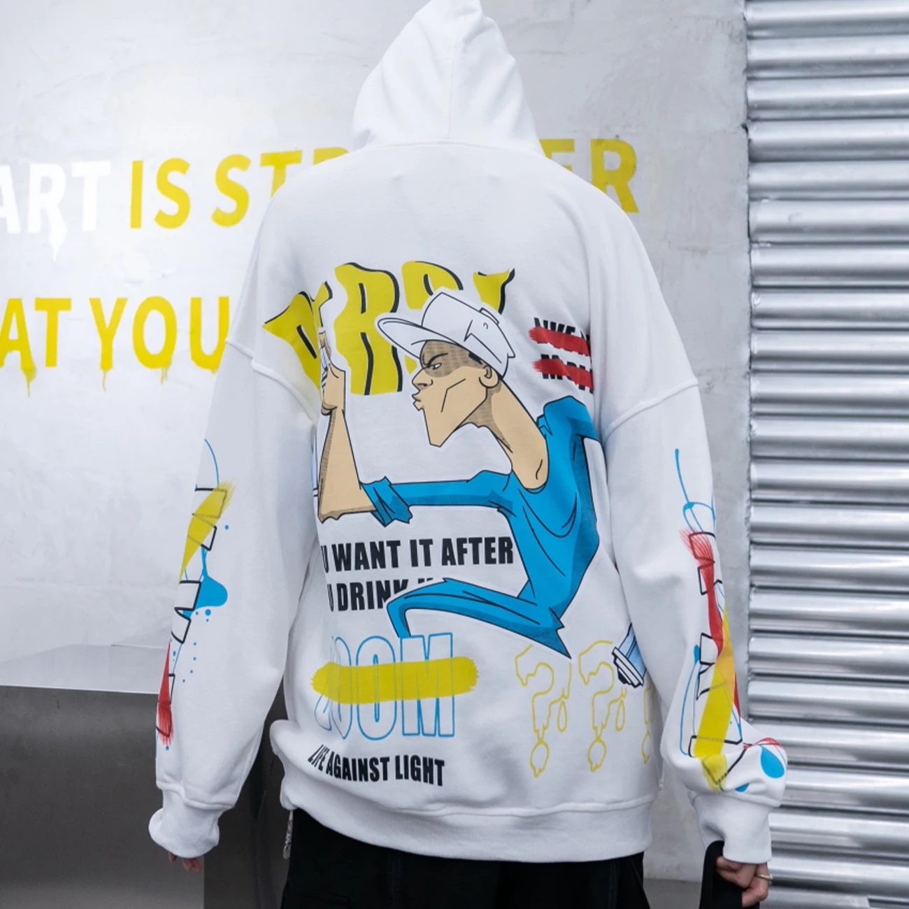 Худи в стиле Харадзюку с изображением граффити рубашка цветными блоками уличная