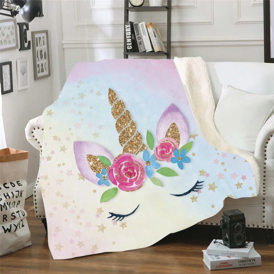 New Unicorn Pattern Soft Throw Blanket Couch Bed Chair Rest Nap Cartoon Plush Bedspread Cover | Дом и сад