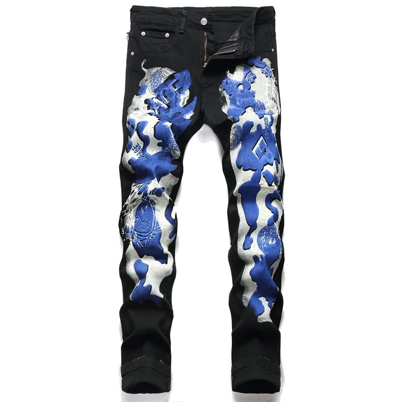 2021 New European American Men Jeans Spring Auutumn Digital Printing Denim Pants Men