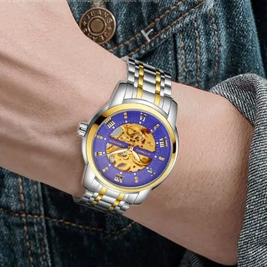 

Автоматические механические часы ведущей марки для мужчин, модные мужские наручные часы-скелетоны, водонепроницаемые спортивные часы со с...