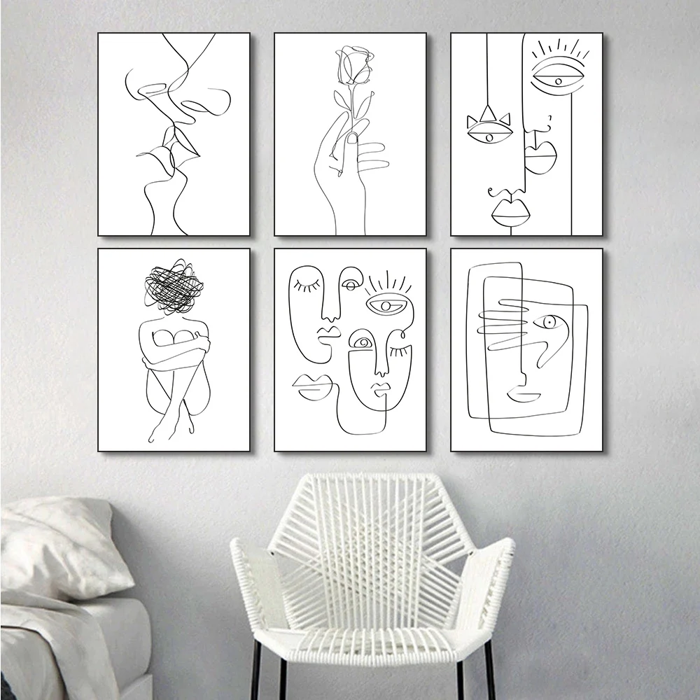 

Black White Minimalist Abstract Line Nordic Canvas Painting Posters and Prints Wall Art Picture Home Room Decor (No Frame)