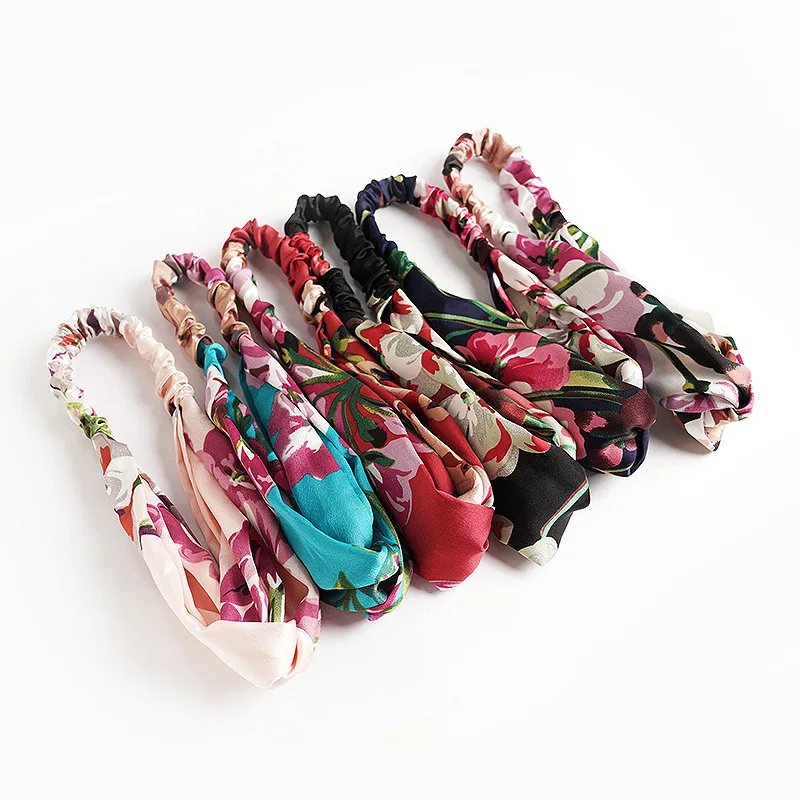 

Parent-Child Sweet Ladies Hair Bands Floral Satin Elastic Crossover Girls Fashion Headband Kids Headwear Women Hair Accessories