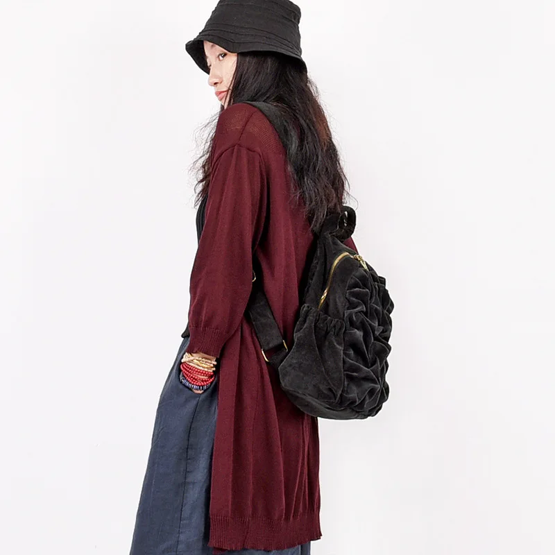 Женский оригинальный бархатный рюкзак с драпировкой ручной работы школьная