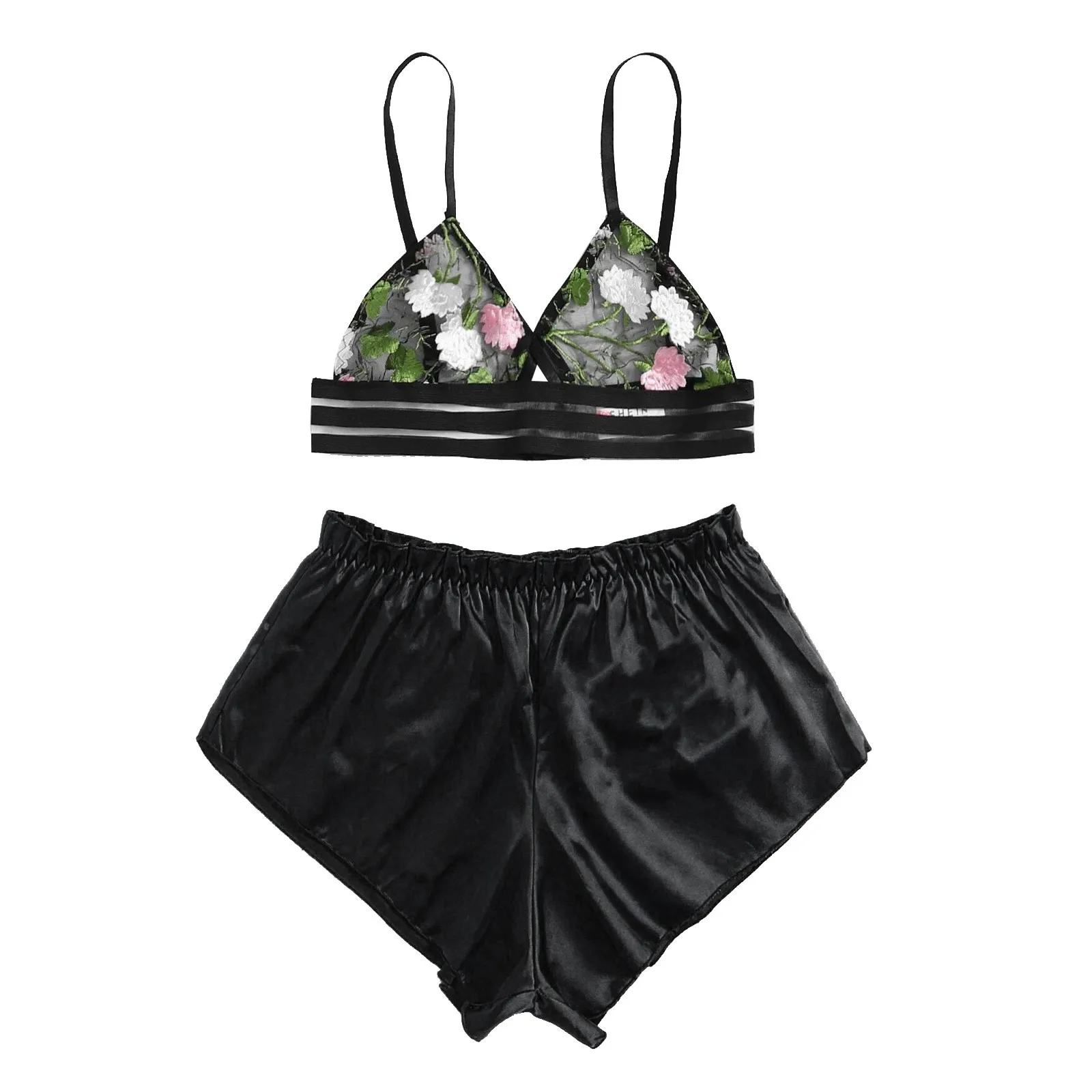 

Women Sexy Underwear Erotic Lingerie Satin Lace Porno Bra Briefs Sleepwear Floral Embroidery Perspective Costume Baby Doll