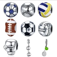 bisaer authentic 925 sterling silver football ball sport love volleyball soccer balls charms fit silver beads diy jewelry making