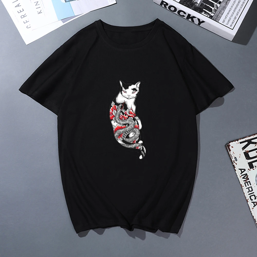 Мужская футболка в стиле Харадзюку летняя ретро с красным цветком змеиным камнем