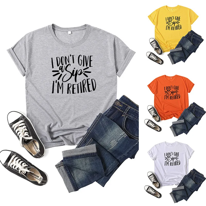 

Я не дают Sip с буквенным принтом Для женщин футболка короткий рукав с круглым вырезом свободные Для женщин футболка женская футболка топы ...