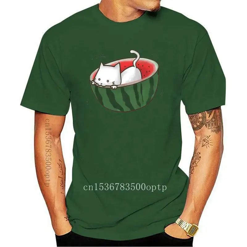 

New 2021 Summer Women T Shirt Funny Greedy Cat Print T-Shirt Delicious watermelon Casual Tops Cute Girl Tees Fashion Short Sleev