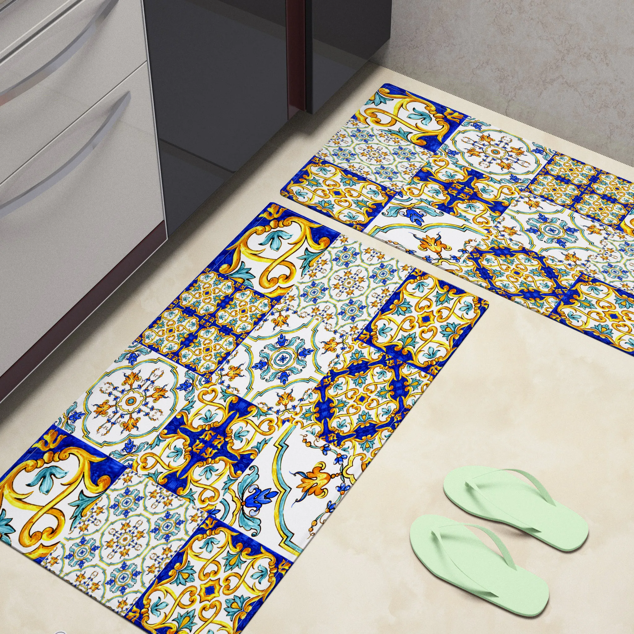 Противоскользящий кухонный коврик напольное покрытие с геометрическим рисунком