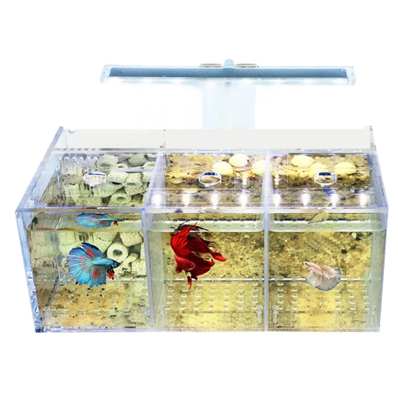 Aquarium LED Acrylic Betta Fish Tank Set Mini Desktop Light Water Pump Filters-Triple | Дом и сад