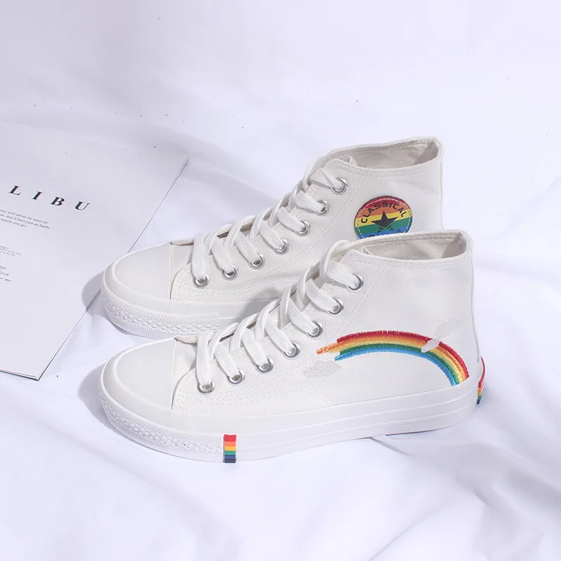 Женские парусиновые кроссовки Осенние белые студенческие с высоким берцем и