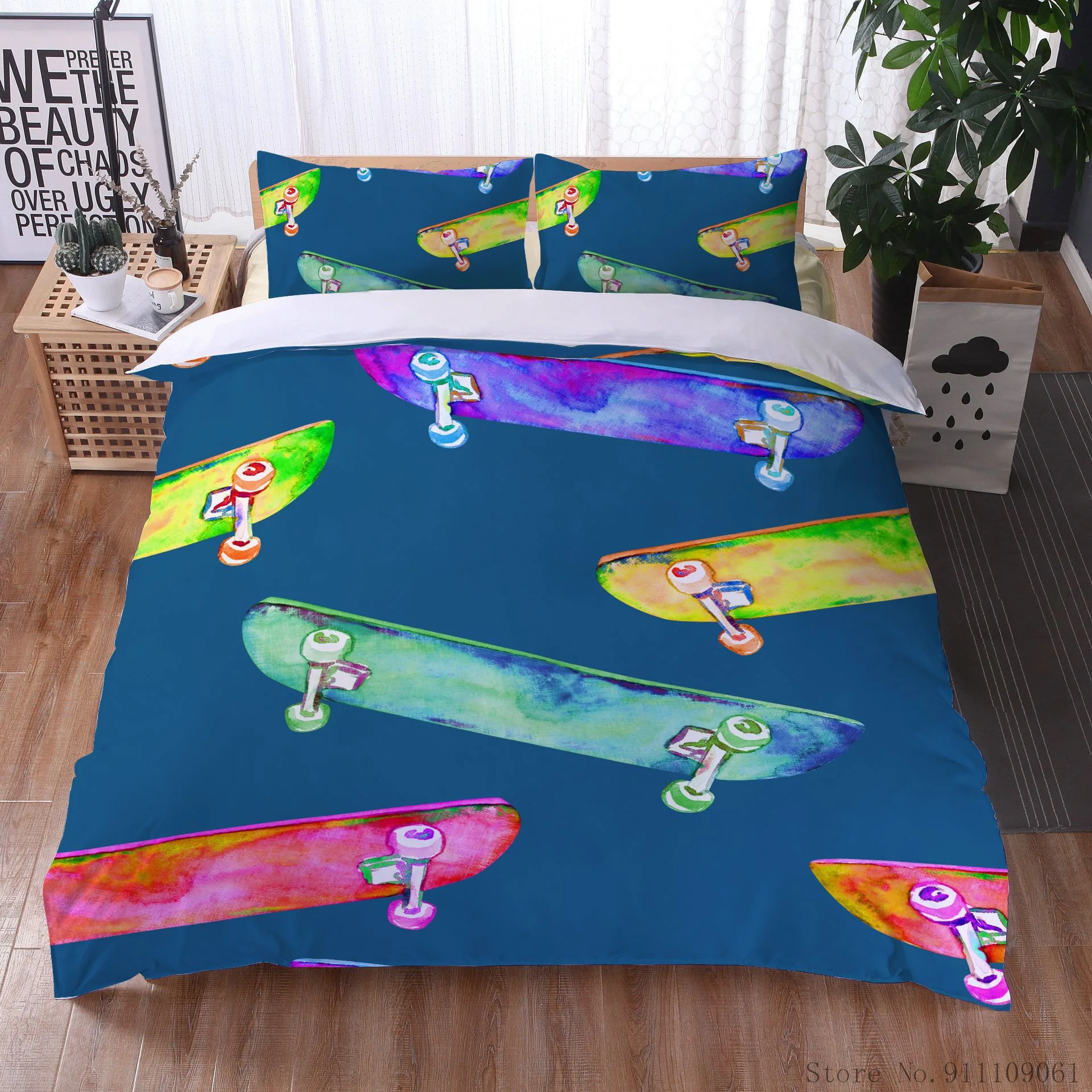 

Fashion Cartoon Dinosaur Skateboard Shoes Car Pattern Printed Bedding Set High Quality Soft Double Sheet Full Queen Plus Size