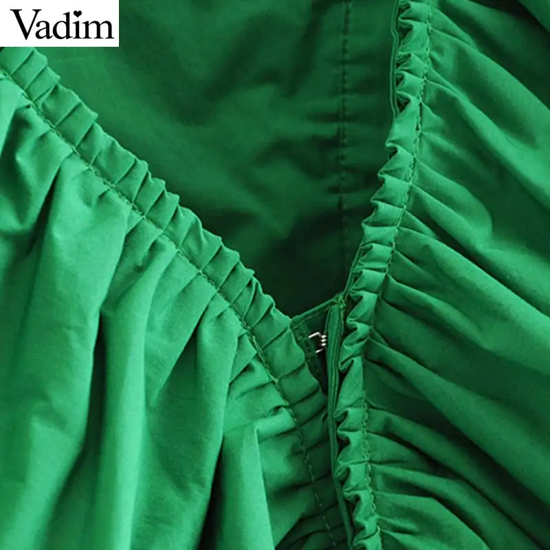 Женский укороченный топ с оборками Vadim зеленая блузка без рукавов v образным