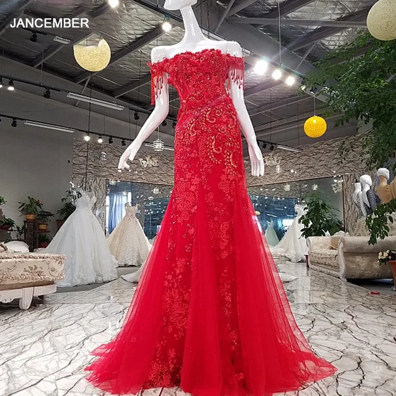 LSGF922 Русалка вечерняя вечеринка красная с плеча зашнуровать вверх по лодке шеи