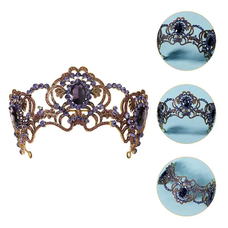 

1Pc Crown Hair Band Vintage Crown Headwear Bridal Crown Hairband (Purple)