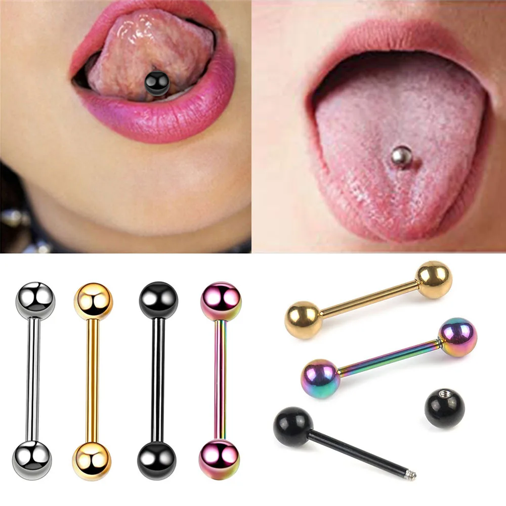 

10 pcs/Set Stainless Steel Straight Tongue Nail 19mm Double-headed ball dumbbell breast nail ear bone nail body piercing Jewelry