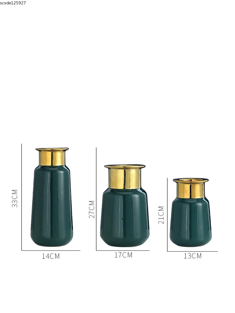 

European-style Ceramic Golden Vase Luxury Green Phnom Penh Hydroponic Container Living Room Decoration Dried Flower Decora Vase