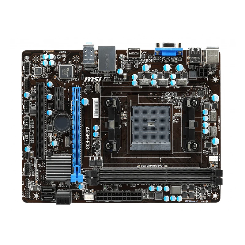 

Материнская плата MSI A55M-E33 DDR3 FM2 системная плата AMD A55 32 Гб 2133 МГц Micro ATX PCI-E 3,0 SATA2 AMD A10/A8/A6/A4/Athlon
