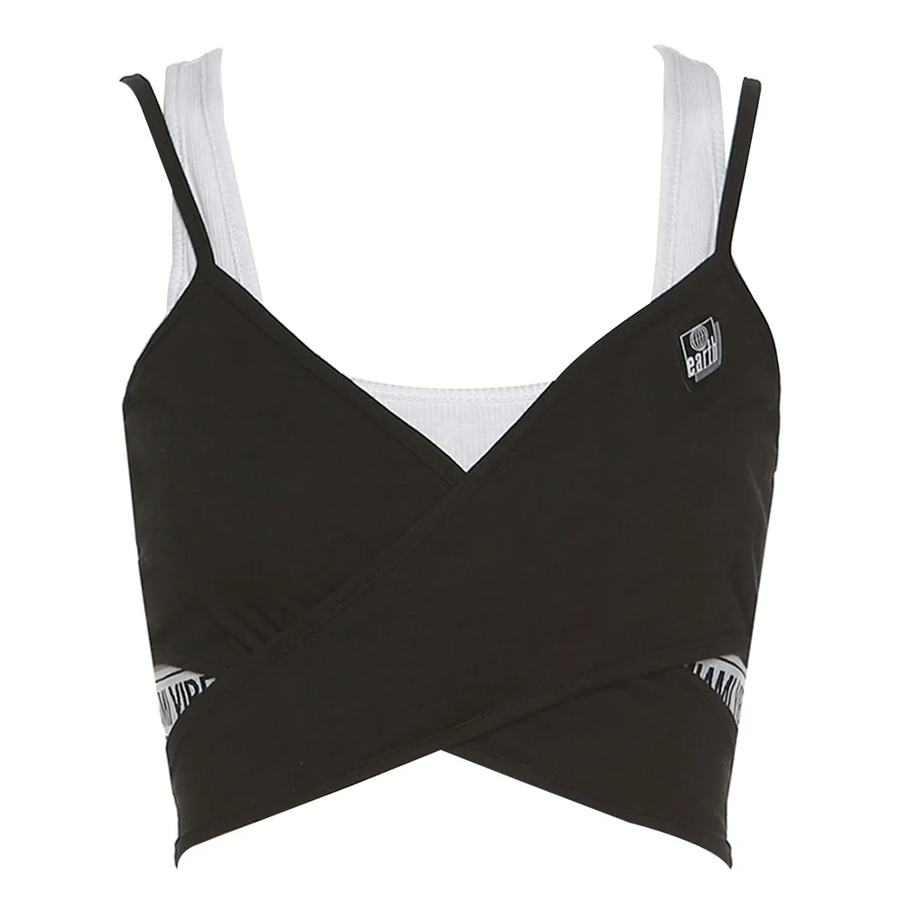 

Summer 2021 Women's Patchwork Crop Camis Tops,Solid Color Sexy Sleeveless Letter Print Slim Fit Wrap Camisole Poleras Mujer