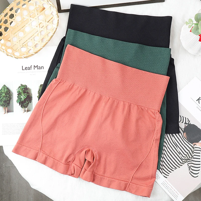 Женские Бесшовные трусы с завышенной талией боксеры разных цветов облегающие