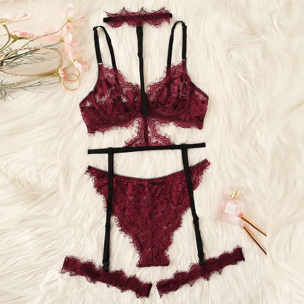 Комплект женского нижнего белья из 3 предметов кружевной бюстгальтер стринги