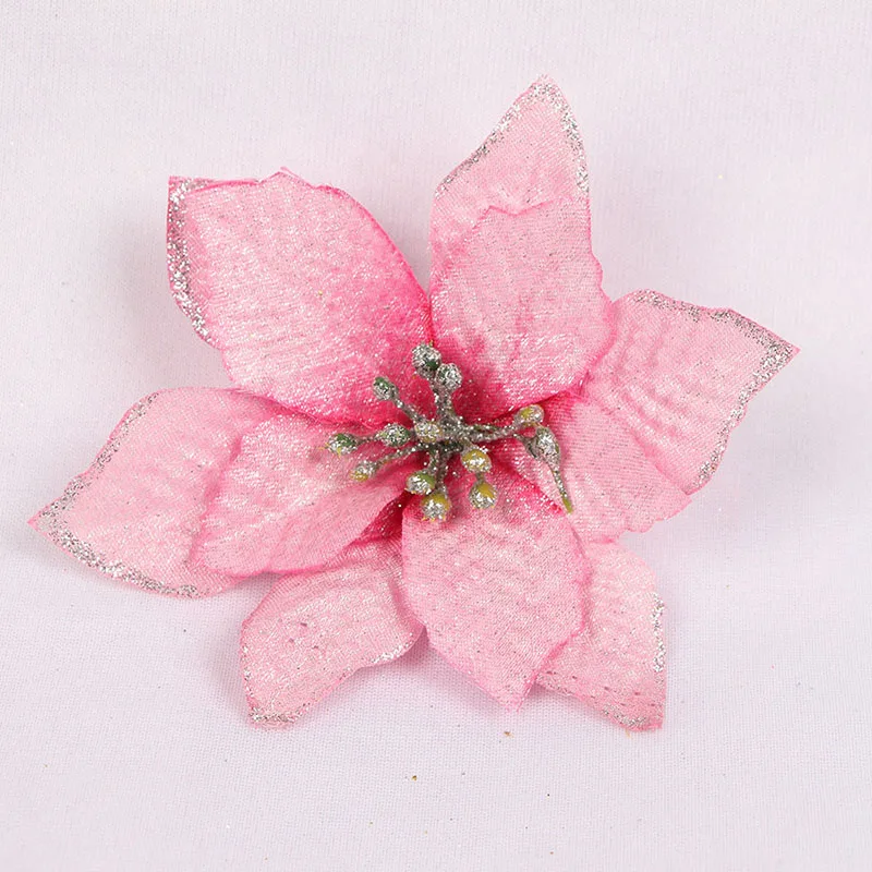 10 шт. красный блестящий цветок Poinsettia Рождественская елка украшения Рождественские украшения для дома Рождество год Декор вечерние принадлежности - Цвет: pink