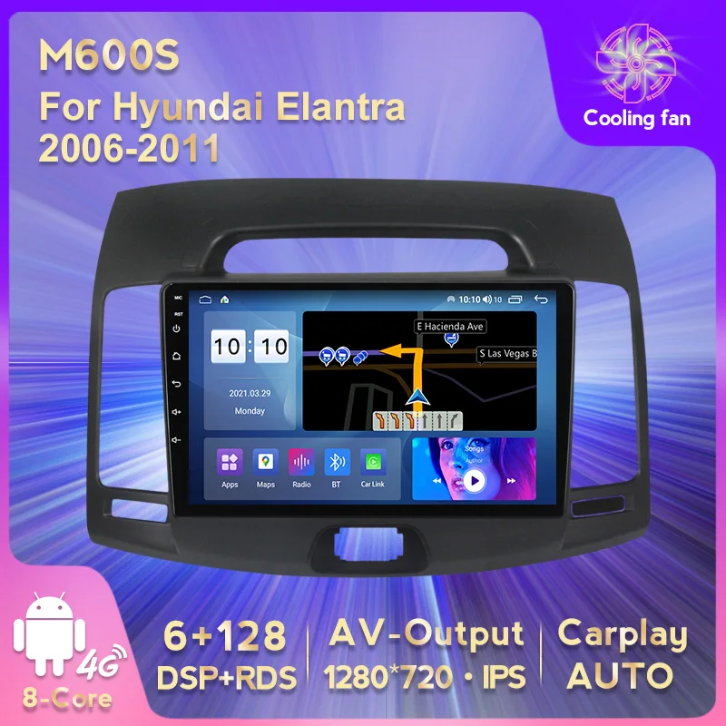 

9 дюймов 6 + 128G HD 1280*720P IPS автомобильный для Hyundai Elantra 2006-2011 Автомобильный мультимедийный радиоплеер навигация GPS Carplay + Авто WIFI 4G