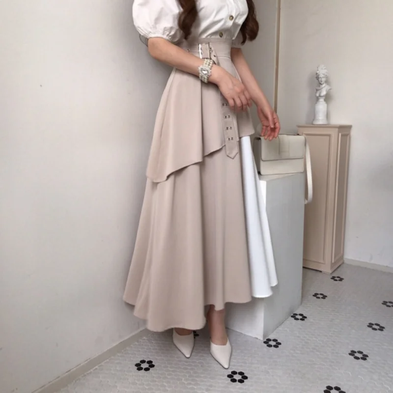 

Элегантные юбки в Корейском стиле на раннюю осень 2021, юбки контрастных цветов в стиле пэчворк, трапециевидные юбки с высокой талией, Облегаю...