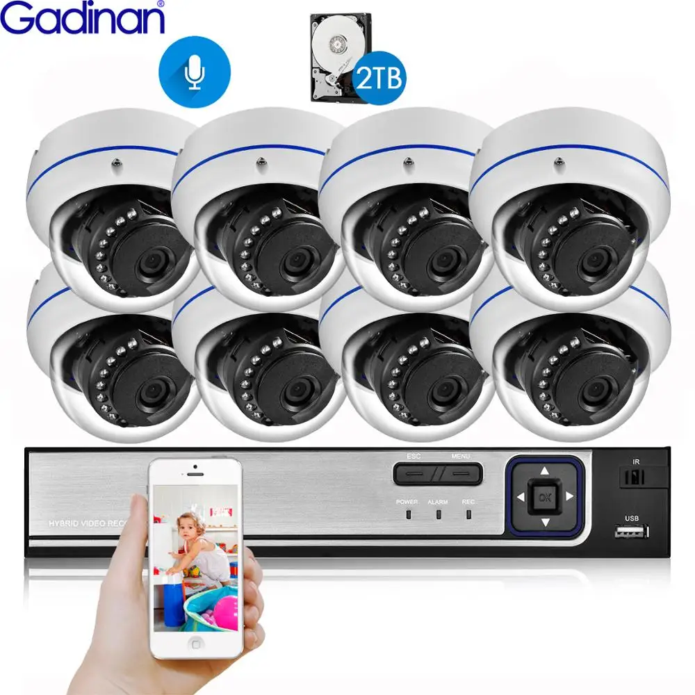 Gadinan 8CH 4MP CCTV безопасности NVR комплект системы 4MP 3MP POE аудио запись Купол Открытый POE IP камера P2P комплект видеонаблюдения