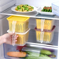 kitchen plastic storage food container organizer double drain refrigerator fresh keeping box with handle cajas organizadoras