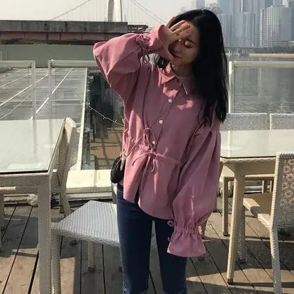 2020 Вельветовые женские рубашки с расклешенными рукавами рабочая блуза