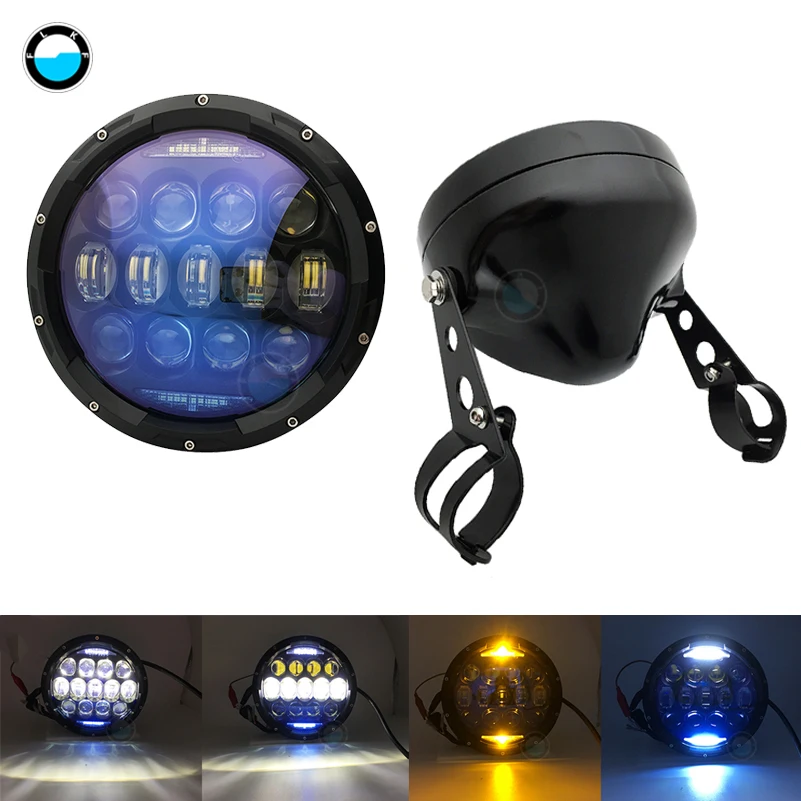 " H4 аксессуары для мотоциклов фара+ 7 дюймов led ведро фары отделка кольцо для мотоцикла Чоппер Кафе Racer Bobber curiers