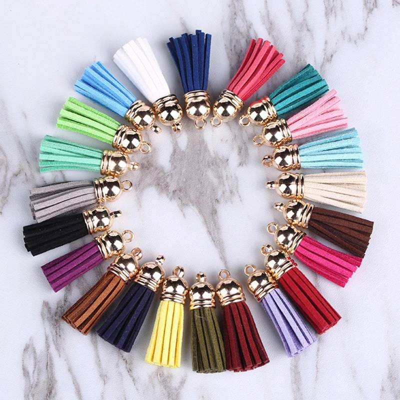 

20 Pcs/Pack 4cm Tassels Pendants Multi Colors Faux Suede Leather DIY Crafts Jewelry Earrings Keychain Making Accessories