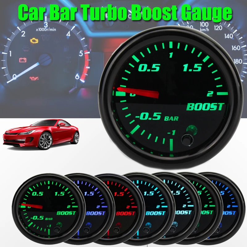 

Universal 2'' 52mm Car Turbo Boost Gauge Vacuum Pressure Meter -1~2 Bar 12V Auto Mechanical Boost Meter 7 LED Colors Display