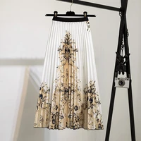 2021 summer new style pleated skirt european and american fashion womens digital printing elastic waist pleated skirt