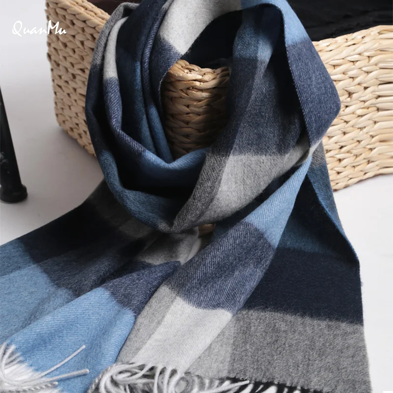 Зимний шарф мужские шерстяные теплые шарфы Модные Дизайнерские зимние высокого