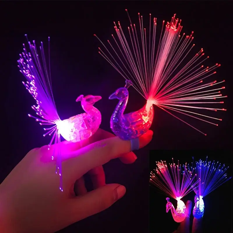 

Cool pretty glowing finger lamp peacock fiber children's gift holiday night light creative small wholesale led toys for kids