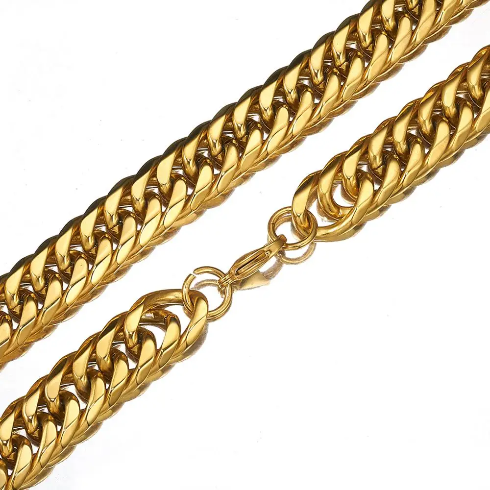 

Heavy Cool 19MM Meatl Stainless Steel Gold Tone Double Cuban Curb Chain Unisex's Jewelry Mens Womens Neckace Or Bracelet 7-40"